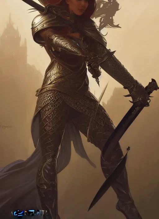 Image similar to knight with a two hand sword, fantasy, intricate, elegant, highly detailed, digital painting, artstation, concept art, wallpaper, smooth, sharp focus, illustration, art by artgerm and greg rutkowski and alphonse mucha