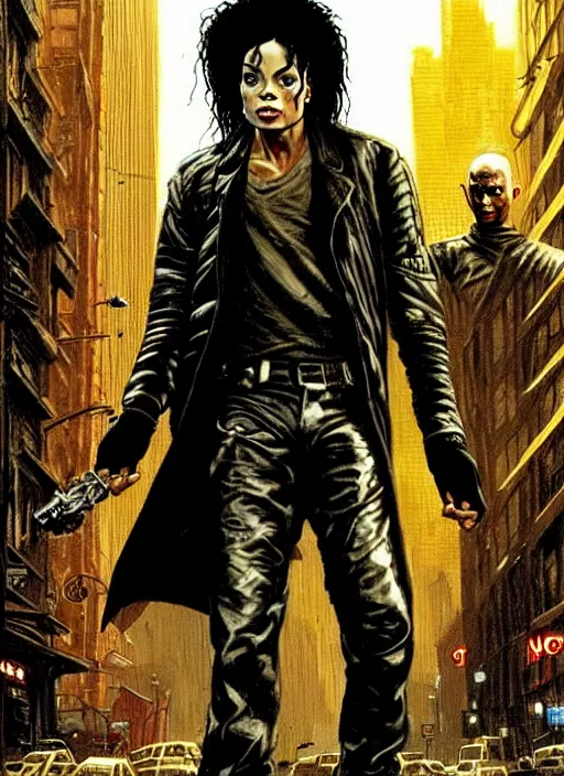 Image similar to masterpiece concept art, michael jackson stars in i am legend, by greg rutkowski and geof darrow, 8 k, intricate detail, cinematic lighting