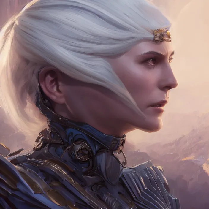 Image similar to a realistic detail of a beautiful female guardian has white hair in Atlantis, magic, dragon, oil painting by Julian calle, wlop, greg rutkowski, Finnian MacManus, Syd mead Trending on artstation, black and blue and purple scheme, 8k, Unreal Engine, wide-angle lens