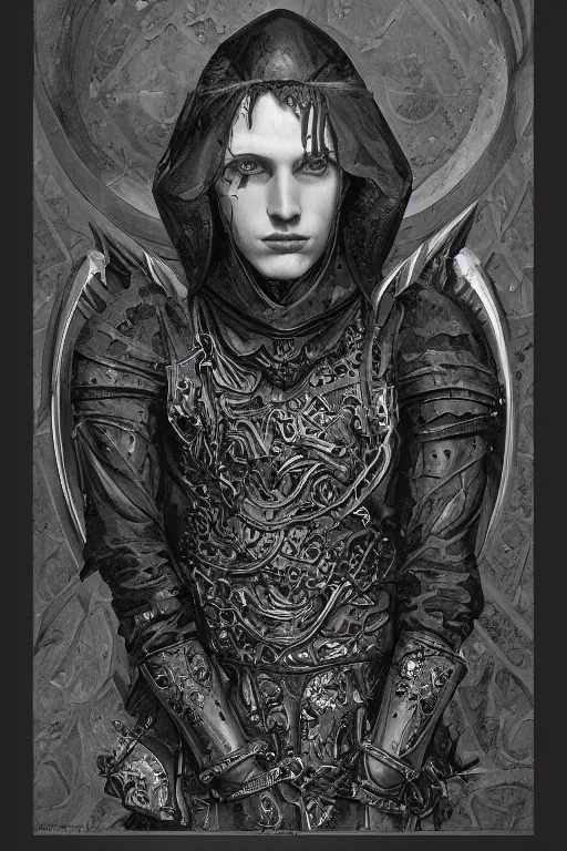 Prompt: portrait of beautiful young gothic man, warhammer, the middle ages, highly detailed, artstation, illustration, art by max ernst