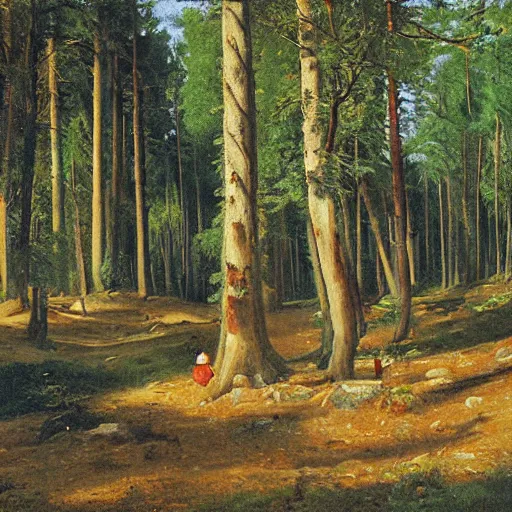 Prompt: Burger at forest, painting by Ivan Shishkin