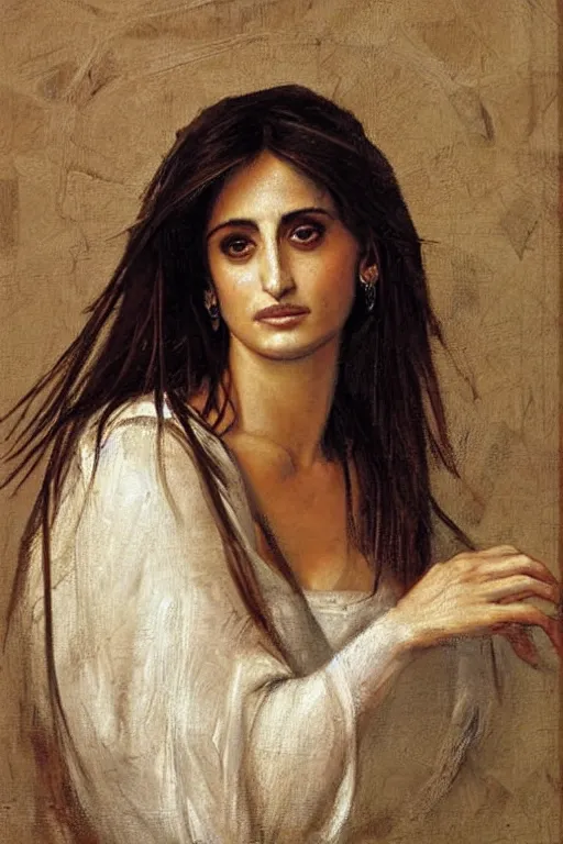 Image similar to oil painting, portrait of penelope cruz, artwork by leonardo da vinci