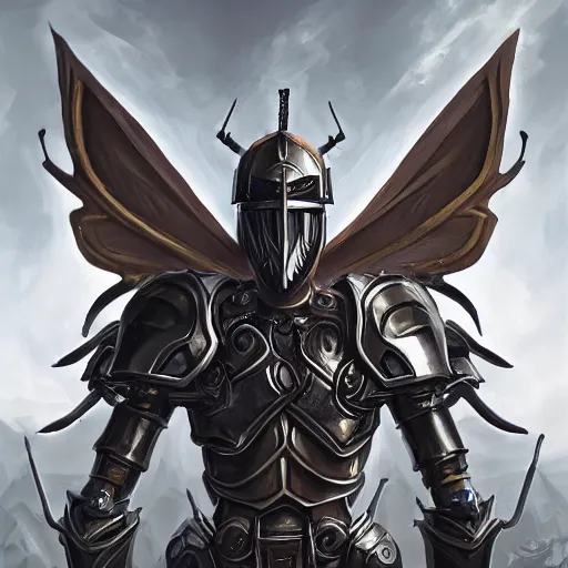 Image similar to portrait of humanoid mosquito resembling a knight in black armor with two dragonfly wings, league of legends splash art, hearthstone splash art, full body shot, rule of thirds, ultrafine hyperrealistic detailed face, artgerm, greg rutkowski, trending on artstation, 8 k, intricately detailed, highly detailed