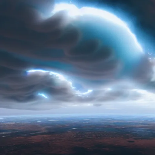 Prompt: promotional movie still, view of alien gas clouds, extreme fluffy clouds, colors, 3 d, digital art, octane 3 d render, ue 5, realism, cinematic, imax 7 0 mm.