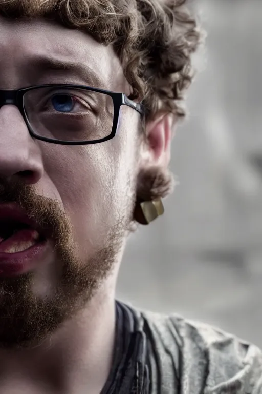 Prompt: A still of Sam Hyde in the Black Panther, close-up, sigma male, rule of thirds, award winning photo, unreal engine, studio lighting, highly detailed features, raining, ethereal lighting