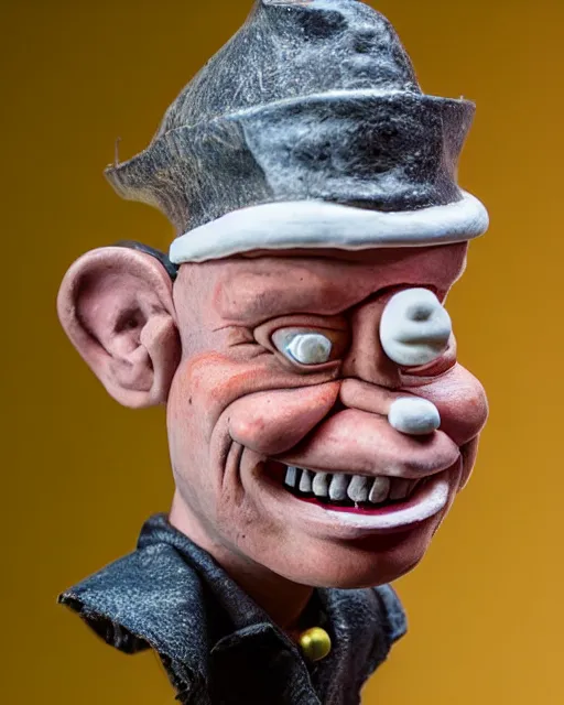 Image similar to an papier mache popeye by will kurtz, realistic, very detailed, complex, intricate, studio lighting, bokeh, sigma 5 0 mm f 1. 4