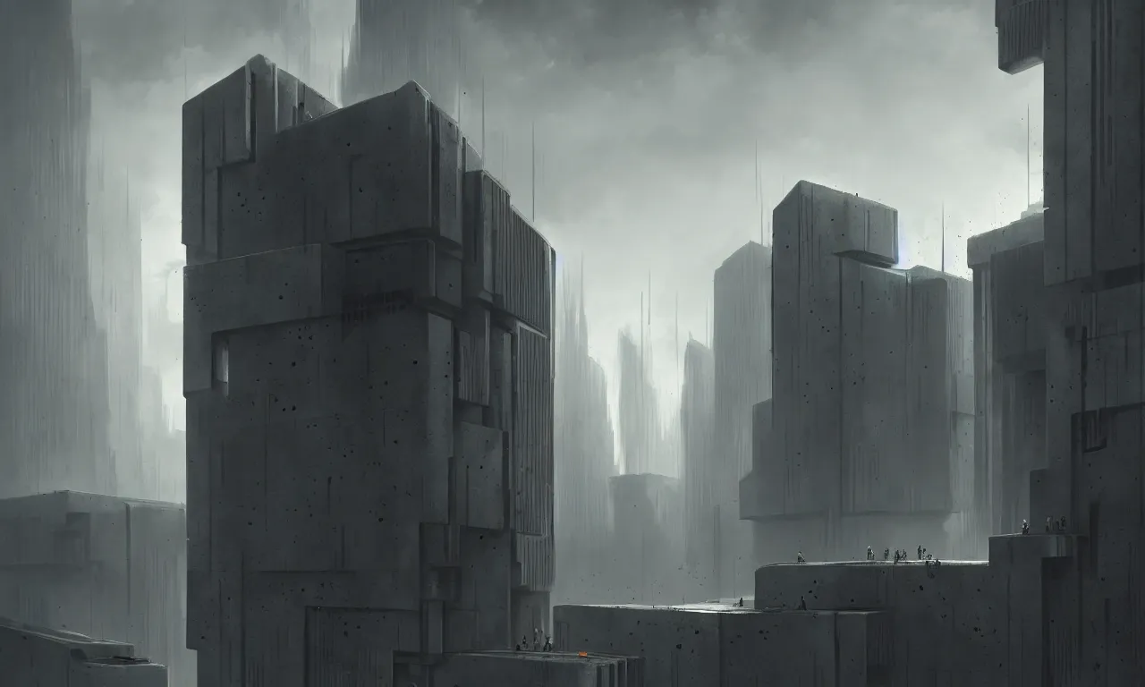 Image similar to brutalist architecture, raphael lacoste, eddie mendoza, alex ross, concept art, matte painting, highly detailed, rule of thirds, dynamic lighting, cinematic, detailed, denoised, centerd