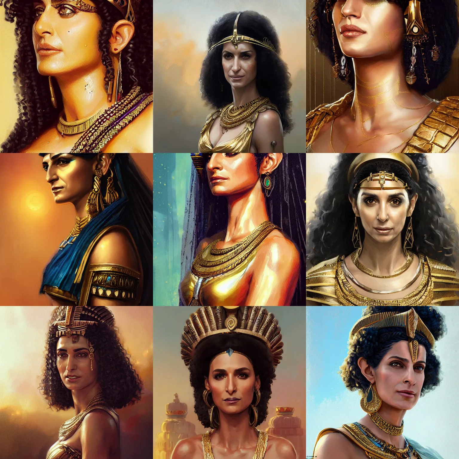 Image similar to melina kanakaredes as cleopatra, art by artgerm and greg rutkowski and magali villeneuve, portrait, highly detailed, digital painting, trending on artstation, concept art, sharp focus, illustration