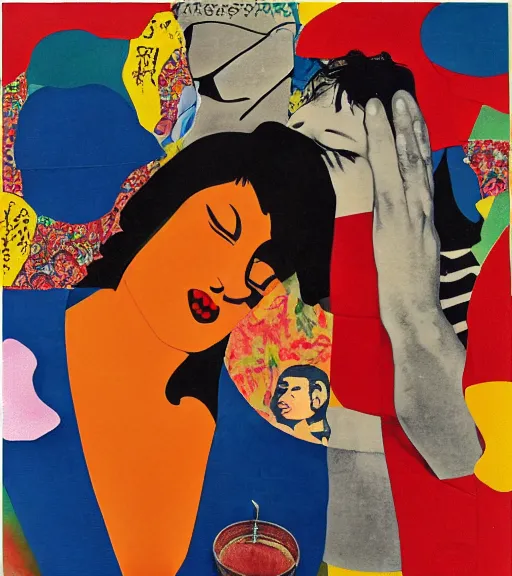 Prompt: And if a kiss could melt a heart show me, collage, by Tadanori Yokoo