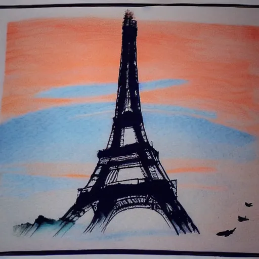 Prompt: Detailed sunset by the Eiffel Tower, Chinese painting style