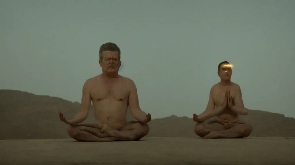 Prompt: movie scene of a man meditating with a glowing third eye, movie still, cinematic composition, cinematic light, by david lynch