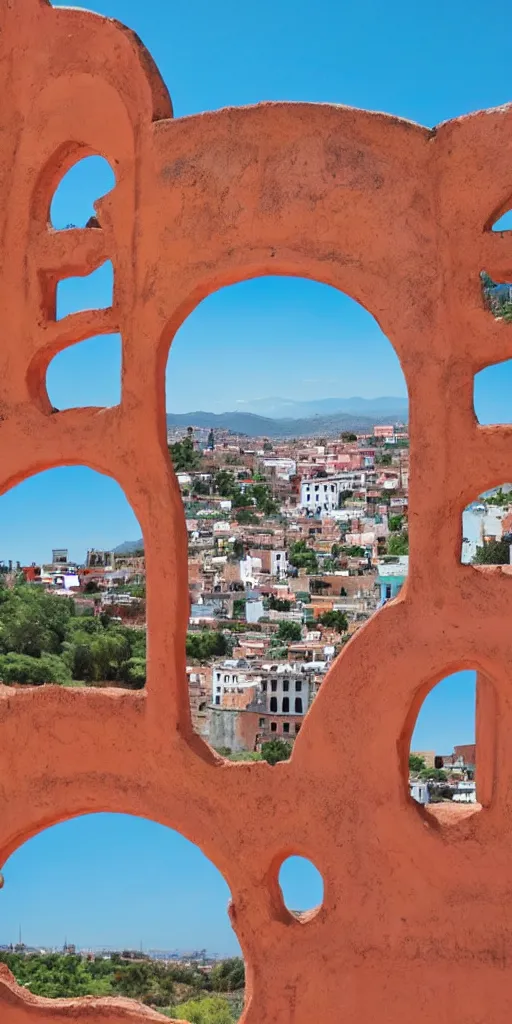 Prompt: symmetry!! arched window in foreground, guanajuato city in background, by wes anderson