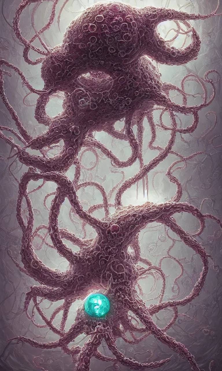 Image similar to internal lymphocyte virion rawandrendered synaptic fractality transmission embryonic beholder shoggoth glial neurons cyberpunk nerve cells microscopic octopus by wojtekfus facey rossdraws. neuronal iridescent neuron synapse by beksinski. # imaginativerealism