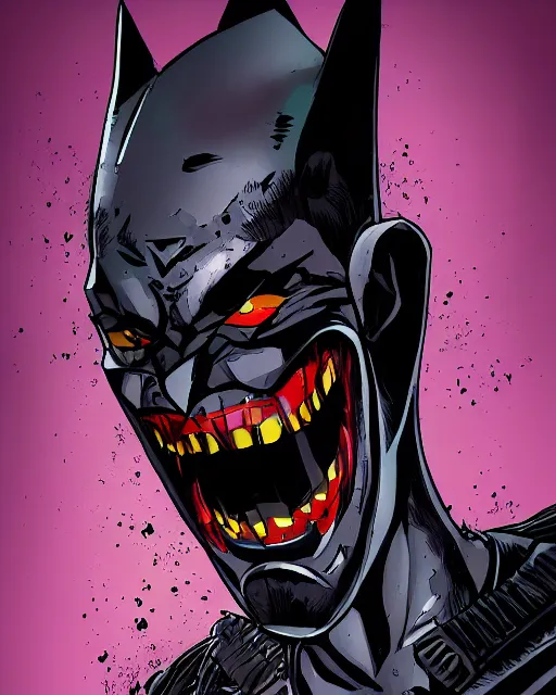 Image similar to the batman who laughs, comic strip style, dynamic lighting, fantasy concept art, trending on art station, stunning visuals, creative, cinematic, portrait, ultra detailed