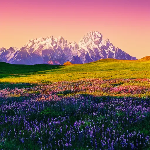 Image similar to photo of a heavenly meadow with a mountain range in the background