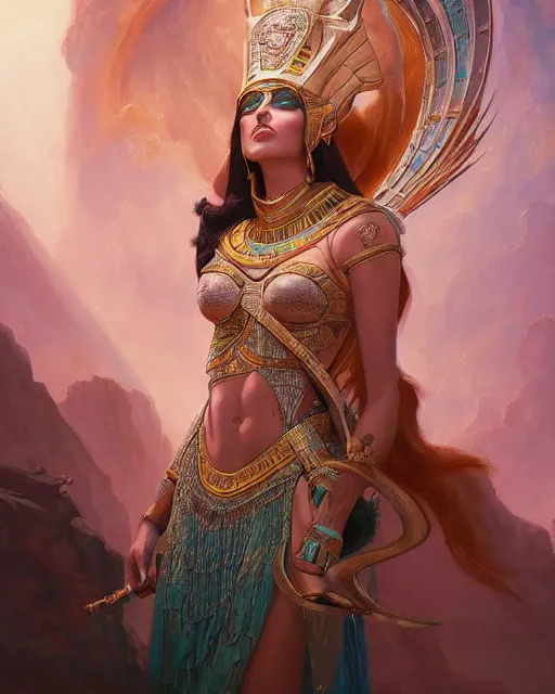 Image similar to Jessica Kahawaty as a beautiful egyptian princess, gorgeous, portrait, Symmetrical, powerful, intricate, beautiful, masterpiece, elegant, volumetric lighting, highly detailed, artstation, sharp focus, no cropping, illustration, Peter Mohrbacher, Artgerm, Jean-Leon Gerome , ruan jia