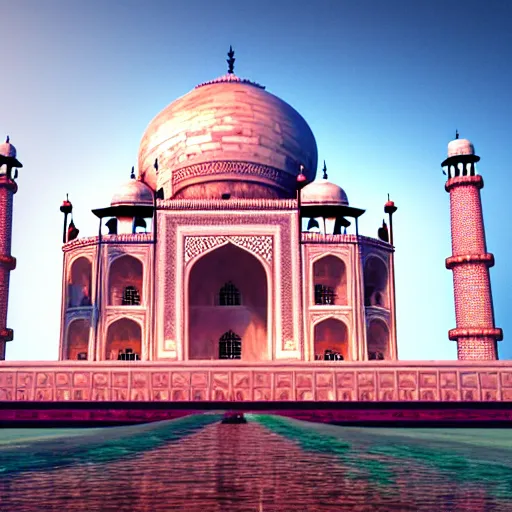 Image similar to a realistic photo of taj mahal after the end of the world, octane render,