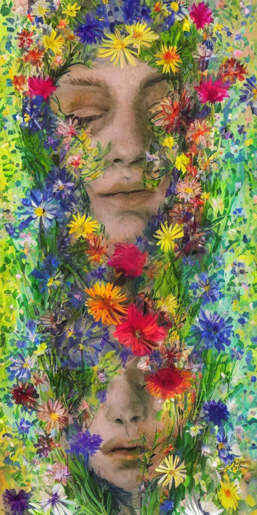 Image similar to wild flowers human face dreaming