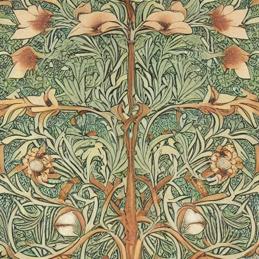 Image similar to william morris wallpaper of tree of life motif. h- 896