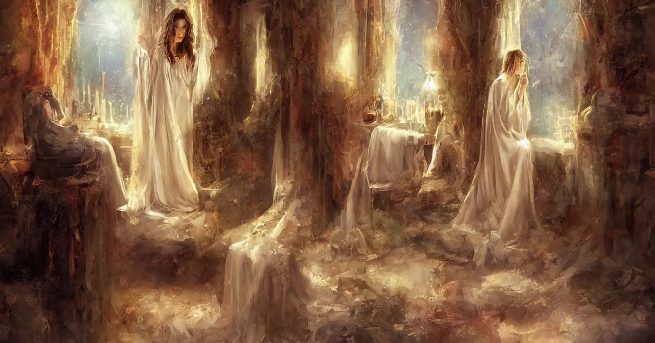 Prompt: the conscious observer from the silent eternal world behind the mirror, absolute peace and quiet, deep stillness and silence, still moment, digital art, by ralph horsley, no women, - no women, - - no women