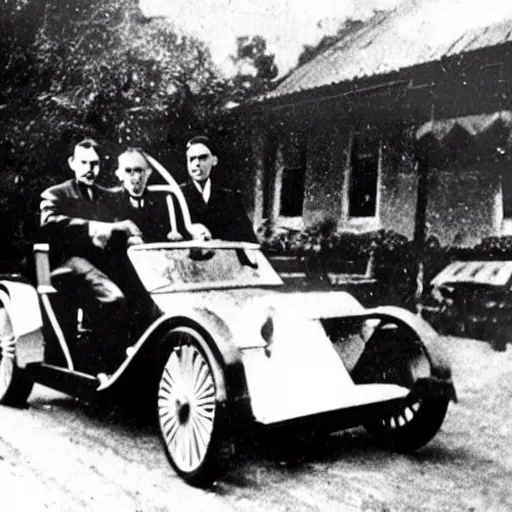Image similar to nikola tesla driving a tesla roadster