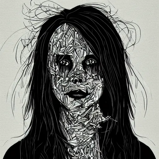 Prompt: face shredded like paper, dark horror, surreal, illustration, by ally burke