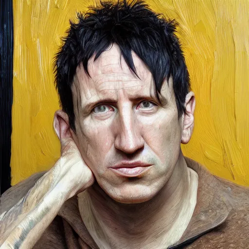 Image similar to high quality high detail painting by lucian freud, hd, atiicus ross and trent reznor