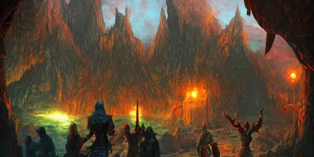 Image similar to bright, colorful, realistic, detailed from Elder Scrolls: shivering isles concept art gatway to the mad realm backlighting, kodachrome, high contrast, highly detailed, sharp focus, digital painting, concept art, illustration, trending on artstation, comic book by Alex Ross and Adam Adamowicz cover art