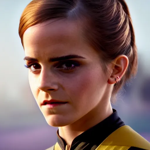 Prompt: Emma Watson in Star Trek, XF IQ4, f/1.4, ISO 200, 1/160s, 8K, Sense of Depth, color and contrast corrected, NVIDIA NGX, Dolby Vision, symmetrical balance, in-frame