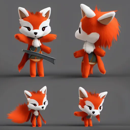 Image similar to cute fumo plush of a foxboy with a sword, three point lighting, dramatic, vray