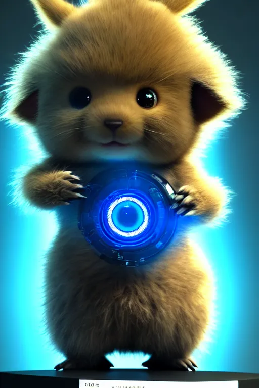 Image similar to high quality 3 d render sci - fi very cute fluffy! wombat!! cyborg with futuristic mechanical parts, cyberpunk monocle!, highly detailed, unreal engine cinematic smooth, in the style of detective pikachu, hannah yata charlie immer, dark blue neon light, low angle, uhd 8 k, sharp focus