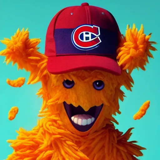 Image similar to anime Portrait of Youppi the Habs Montreal Canadiens Mascot as a very cute powerful and friendly pokemon in a Cheetos Ad, highly detailed anime, high evolution, 1990s, legendary, smooth, sharp focus, dynamic lighting, intricate, trending on ArtStation, cheetos pub, illustration pokemon, art by WLOP