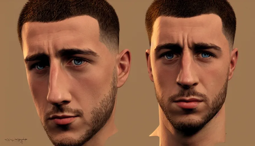Image similar to hand paited bust of eden hazard, hyperdetailed, artstation, cgsociety, 8 k