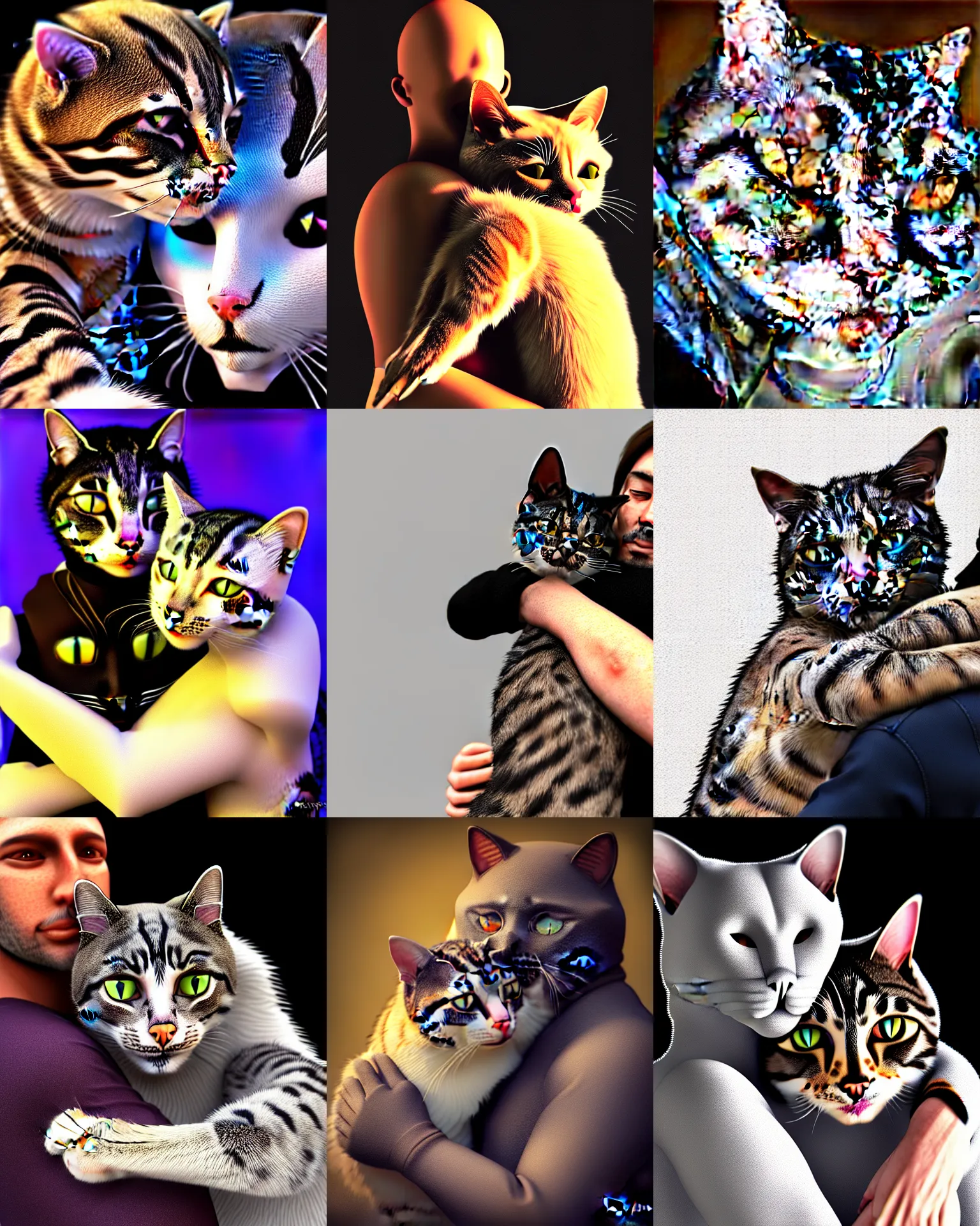 Prompt: being hugged by a cat furry man, dmt, ue 5, photorealistic,