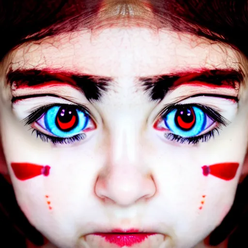 Image similar to A girl with huge red eyes, symmetrical