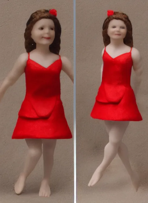 Prompt: Images on the store website, eBay, Full body, Miniature of a cute young woman in red dress