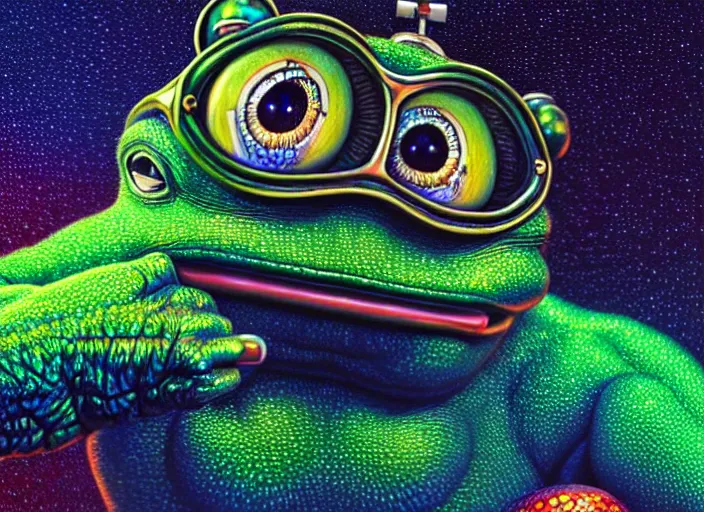 Prompt: hyper realistic detailed image of huge tungsten metallic cube and pepe the frog on the hill slope, by ayami kojima, amano, beeple, greg hildebrandt, and mark brooks, mystical, rich deep colors, cinematic light, long cinematic shot, extremely detailed, very coherent symmetrical artwork, 8 k