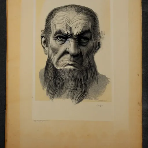 Prompt: a lithograph of an angry old man
