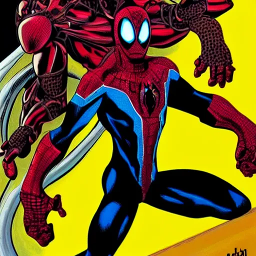 Prompt: iron man except he's venom (spiderman), amazing comic book illustration