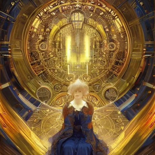 Prompt: hyper realistic golden quantum computer the size of a city , art by artery and Greg Rutkowski and alphonse mucha, sci-fi, fantasy, intricate, ornate, very very beautiful, elegant, highly detailed, digital painting, artstation, concept art, smooth, sharp focus, masterpiece , post-processing.