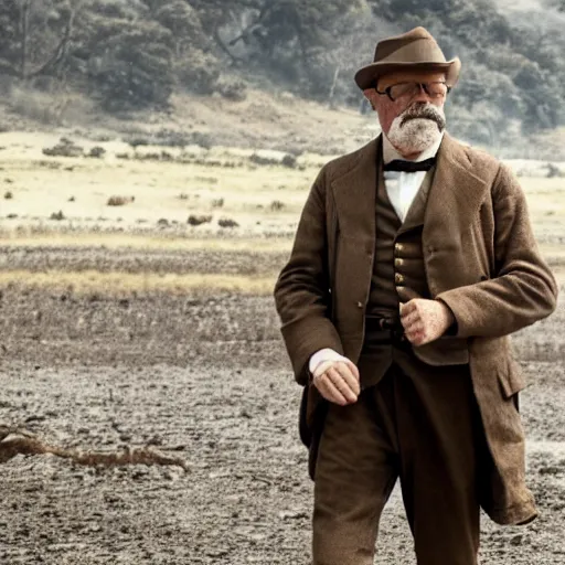 Prompt: Hugh Laurie as Theodore Roosevelt in 'Roosevelt' (2019), movie still frame