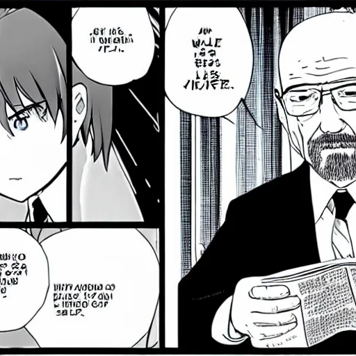 Prompt: Walter White reading Watamote manga