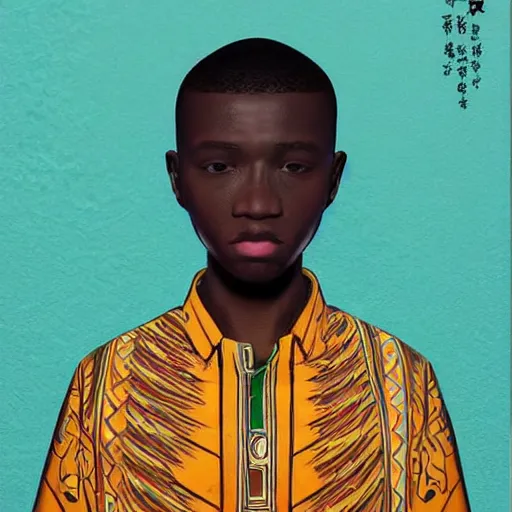 Image similar to colourful - claymation - upper half - portrait - art of a nigerian boy, concept art style by utagawa kunisada & james jean, symmetrical, intricate detail, concept art, volumetric light, global illumination, ray tracing, sharp, pinterest, behance, art station,