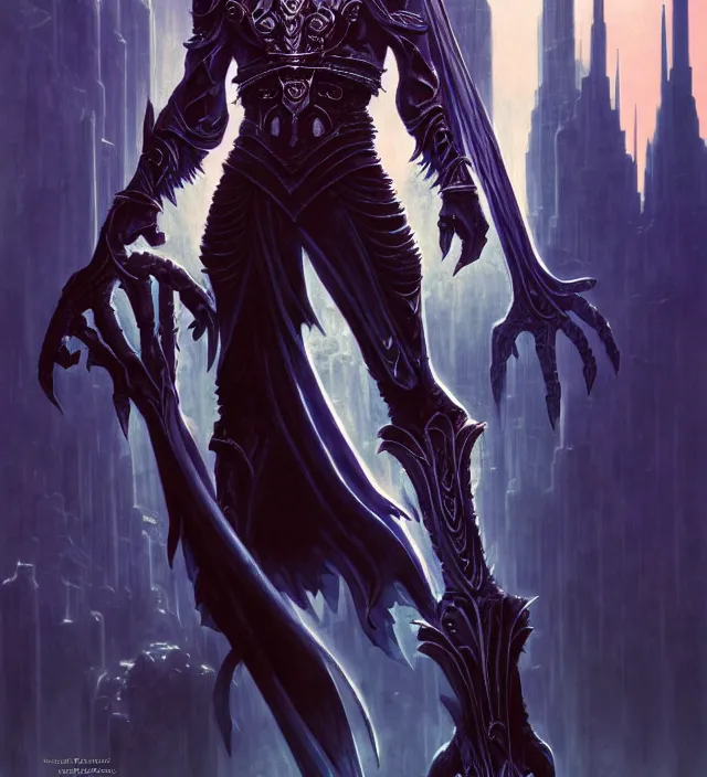 Image similar to raziel from soul reaver book cover sarafan, with the pillars of nosgoth on the background, syd mead and mark brooks, female, feminine, futurism, intricate linework, by ruan jia