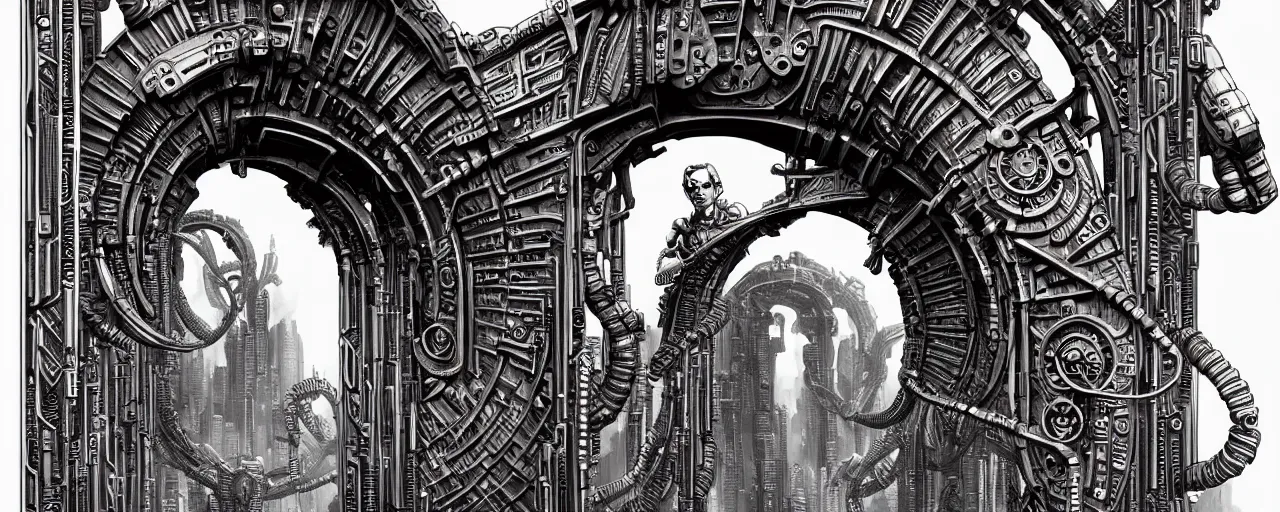 Image similar to a double helix dna cyberpunk steampunk stone carved archway, art deco high details, lineart, by vincent di fate and joe fenton, inking, screen print, masterpiece, trending on artstation, sharp, high contrast, hyper - detailed, ultrawide, hd, 4 k, 8 k