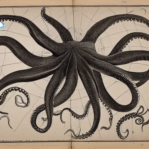 Prompt: 1800s scientific diagram of an octopus