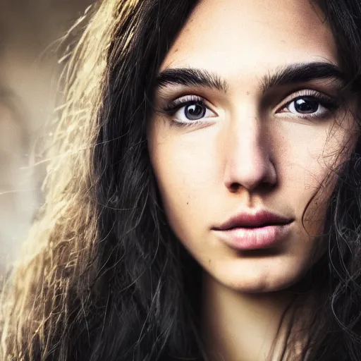 Image similar to a masterpiece portrait photo of a beautiful young woman who looks like an eskimo gal gadot, symmetrical face, random background scene