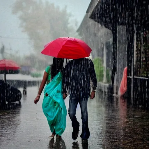 Image similar to an indian girl and italian boy holding hands in the rain