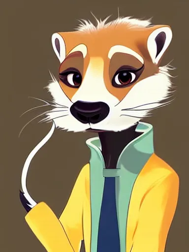 Prompt: beautiful furry art of ferret in smoking, high quality, detailed, zootopia style