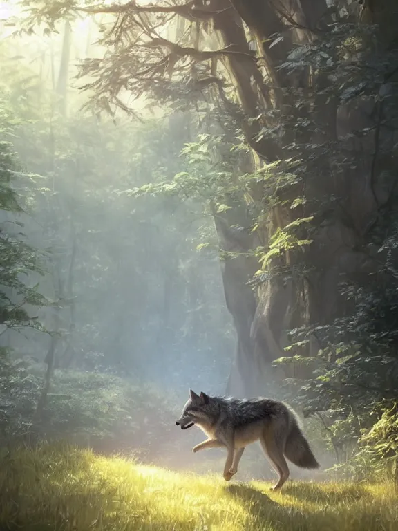 Prompt: a wolf walking through a forest. soft lighting. 8 k, octane render. by makoto shinkai, stanley artgerm lau, wlop, rossdraws, james jean, andrei riabovitchev, marc simonetti, krenz cushart, sakimichan, d & d trending on artstation, digital art.